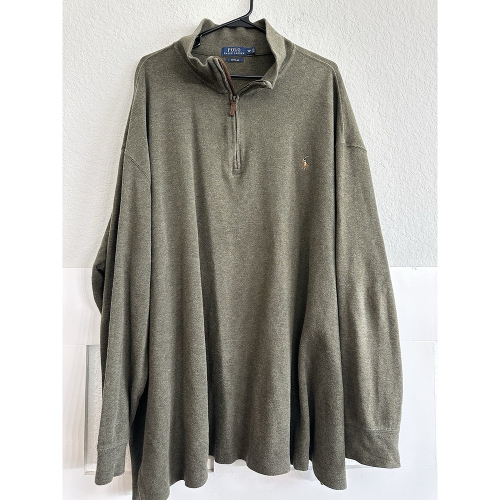 Polo Ralph Lauren Mens 4XB Green Estate Rib Knit Pullover Quarter Zip Sweater